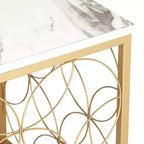 Table d'appoint Studio 55D Karin Modern Glam carrée 17 po de large, dessus en marbre artificiel blanc et or pour salon, chambre à coucher, chevet