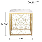 Table d'appoint Studio 55D Karin Modern Glam carrée 17 po de large, dessus en marbre artificiel blanc et or pour salon, chambre à coucher, chevet