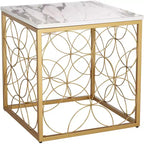 Table d'appoint Studio 55D Karin Modern Glam carrée 17 po de large, dessus en marbre artificiel blanc et or pour salon, chambre à coucher, chevet
