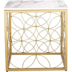 Table d'appoint Studio 55D Karin Modern Glam carrée 17 po de large, dessus en marbre artificiel blanc et or pour salon, chambre à coucher, chevet