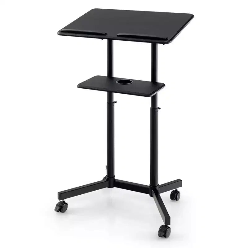 Costway 1/2 PCS Pupitre mobile avec plateau de rangement inclinable et roulettes verrouillables Noir