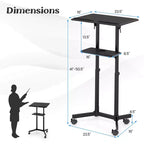 Costway 1/2 PCS Pupitre mobile avec plateau de rangement inclinable et roulettes verrouillables Noir