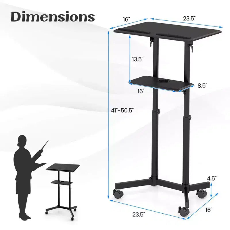 Costway 1/2 PCS Pupitre mobile avec plateau de rangement inclinable et roulettes verrouillables Noir