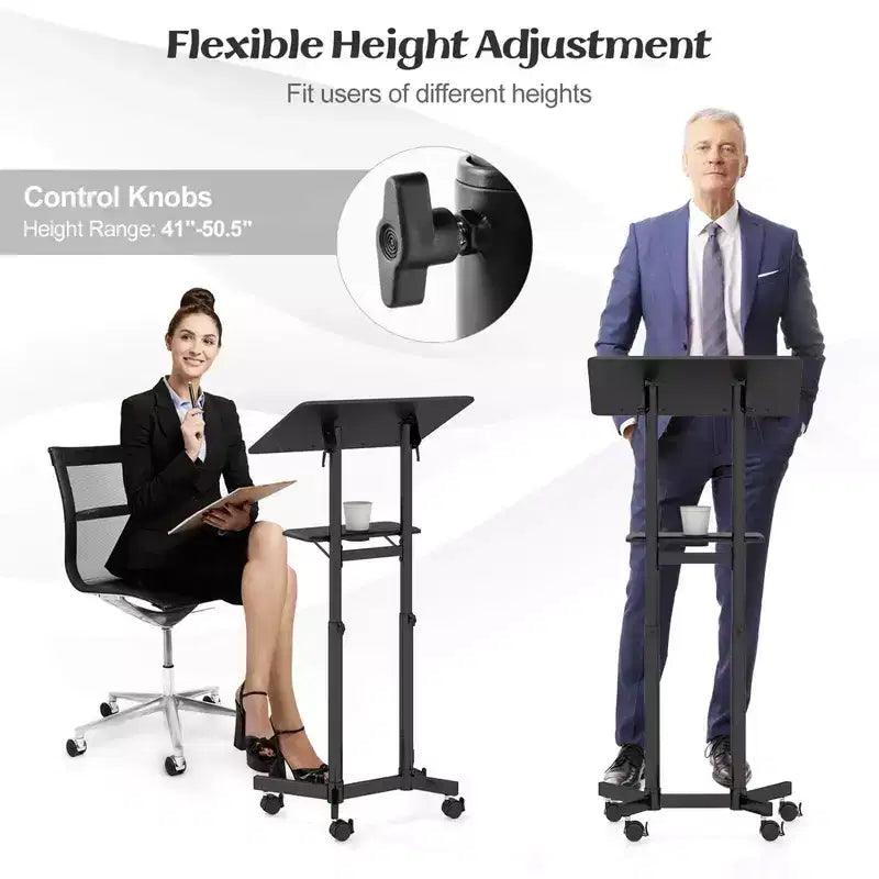 Costway 1/2 PCS Pupitre mobile avec plateau de rangement inclinable et roulettes verrouillables Noir