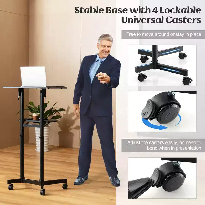 Costway 1/2 PCS Pupitre mobile avec plateau de rangement inclinable et roulettes verrouillables Noir