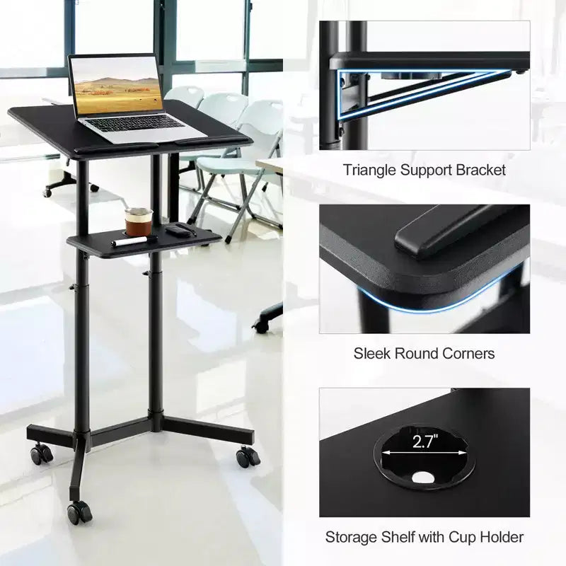 Costway 1/2 PCS Pupitre mobile avec plateau de rangement inclinable et roulettes verrouillables Noir