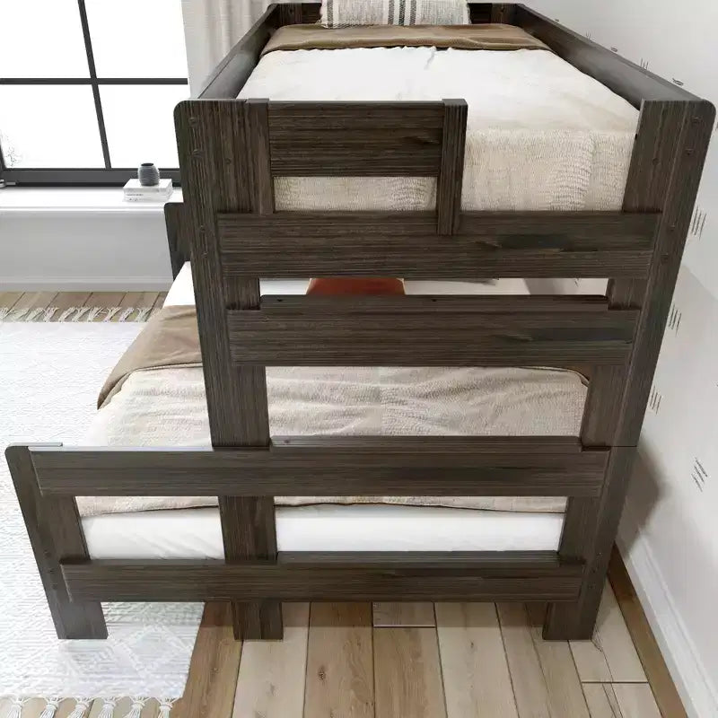 Lit superposé jumeau sur double en bois massif de style campagnard Plank+Beam