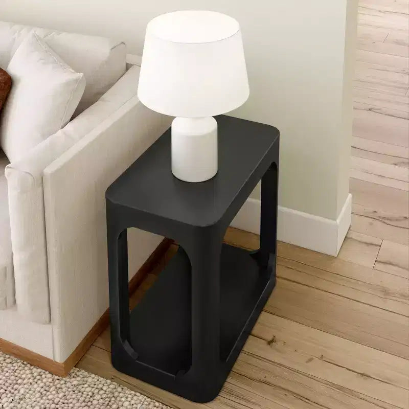 Table d'appoint rectangulaire Plank+Beam avec étagère, Table d'appoint fine pour salon