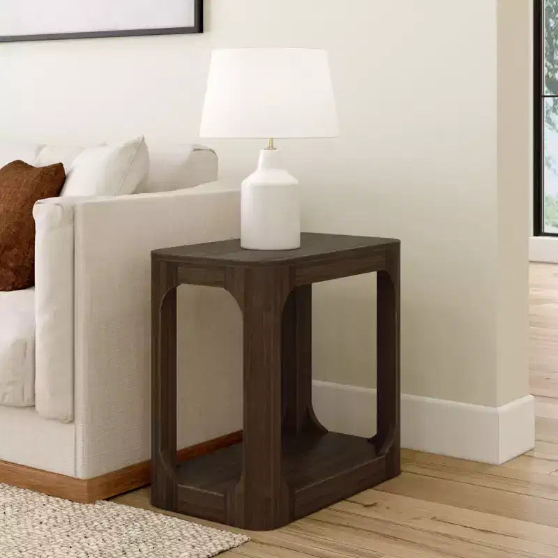 Table d'appoint rectangulaire Plank+Beam avec étagère, Table d'appoint fine pour salon