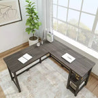 Bureau d'angle en bois massif Plank+Beam avec étagères de rangement pour bureau à domicile, jeux vidéo et ordinateur