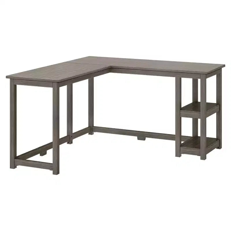 Bureau d'angle en bois massif Plank+Beam avec étagères de rangement pour bureau à domicile, jeux vidéo et ordinateur