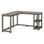 Bureau d'angle en bois massif Plank+Beam avec étagères de rangement pour bureau à domicile, jeux vidéo et ordinateur