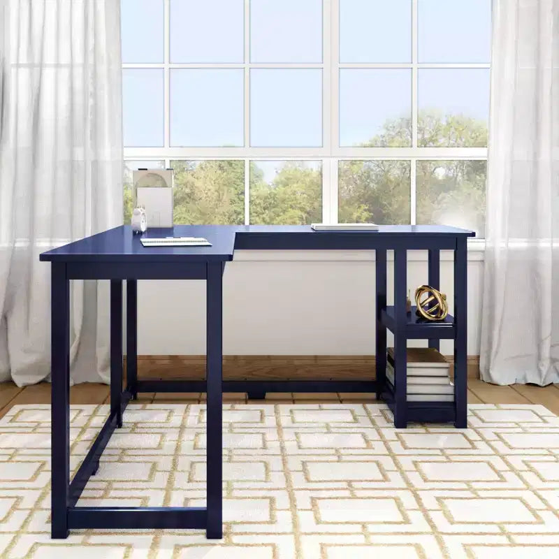 Bureau d'angle en bois massif Plank+Beam avec étagères de rangement pour bureau à domicile, jeux vidéo et ordinateur