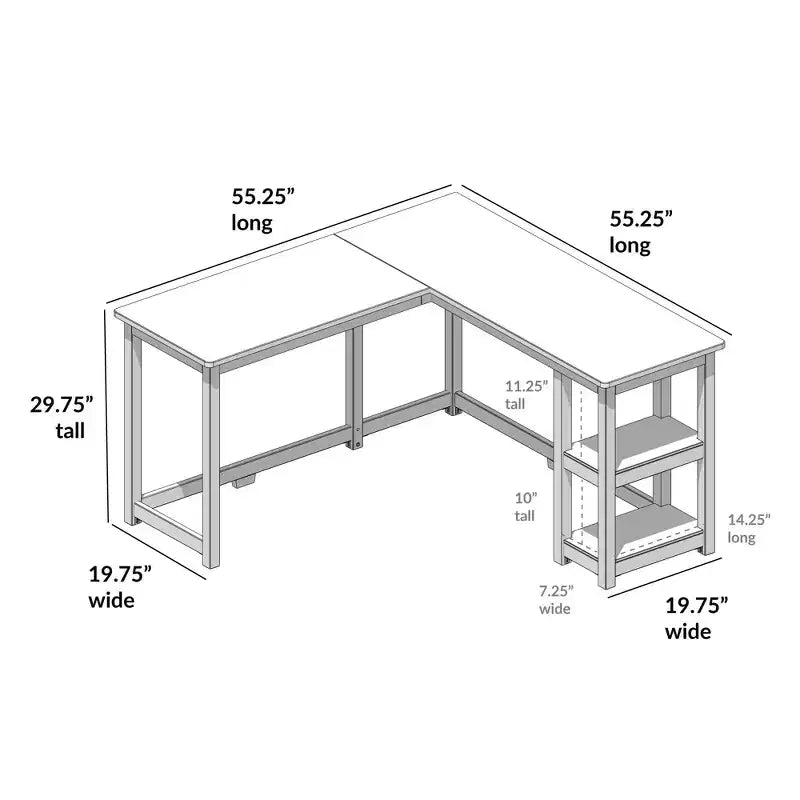 Bureau d'angle en bois massif Plank+Beam avec étagères de rangement pour bureau à domicile, jeux vidéo et ordinateur