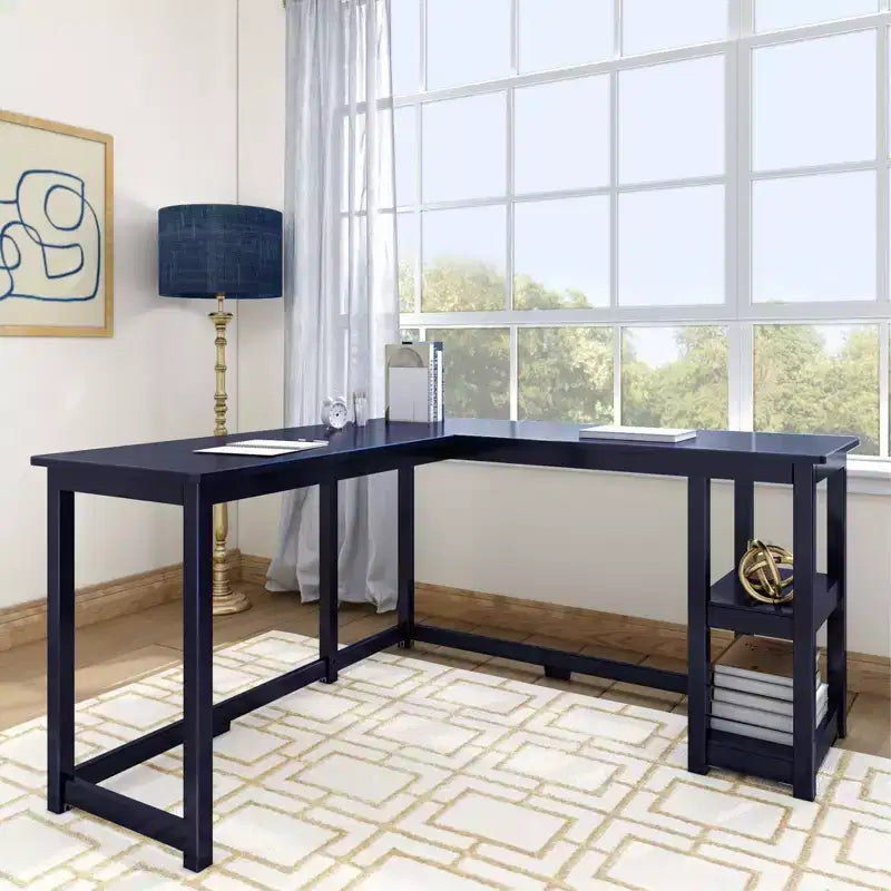 Bureau d'angle en bois massif Plank+Beam avec étagères de rangement pour bureau à domicile, jeux vidéo et ordinateur