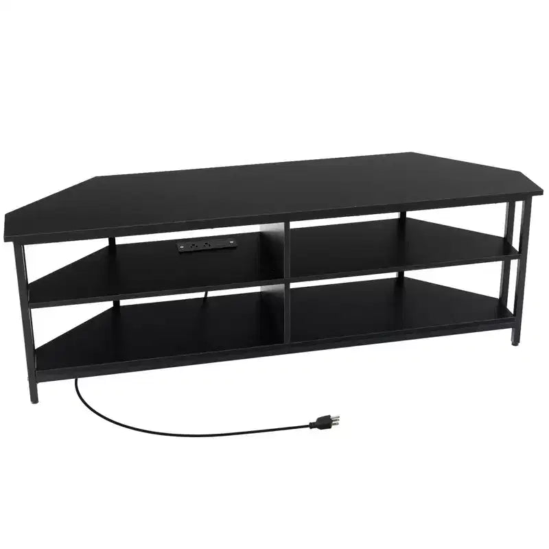 Meuble TV d'angle Costway pour téléviseurs jusqu'à 65 pouces, table console TV avec prises CA et ports USB A, marron rustique/noir/blanc