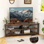 Meuble TV d'angle Costway pour téléviseurs jusqu'à 65 pouces, table console TV avec prises CA et ports USB A, marron rustique/noir/blanc