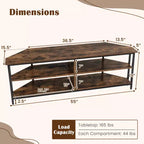 Meuble TV d'angle Costway pour téléviseurs jusqu'à 65 pouces, table console TV avec prises CA et ports USB A, marron rustique/noir/blanc