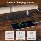 Meuble TV d'angle Costway pour téléviseurs jusqu'à 65 pouces, table console TV avec prises CA et ports USB A, marron rustique/noir/blanc