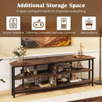 Meuble TV d'angle Costway pour téléviseurs jusqu'à 65 pouces, table console TV avec prises CA et ports USB A, marron rustique/noir/blanc