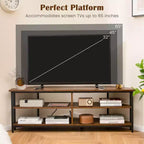 Meuble TV d'angle Costway pour téléviseurs jusqu'à 65 pouces, table console TV avec prises CA et ports USB A, marron rustique/noir/blanc