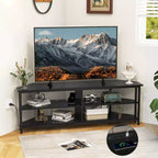 Meuble TV d'angle Costway pour téléviseurs jusqu'à 65 pouces, table console TV avec prises CA et ports USB A, marron rustique/noir/blanc