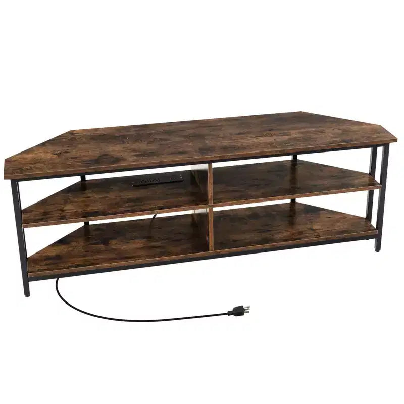 Meuble TV d'angle Costway pour téléviseurs jusqu'à 65 pouces, table console TV avec prises CA et ports USB A, marron rustique/noir/blanc