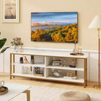 Meuble TV d'angle Costway pour téléviseurs jusqu'à 65 pouces, table console TV avec prises CA et ports USB A, marron rustique/noir/blanc