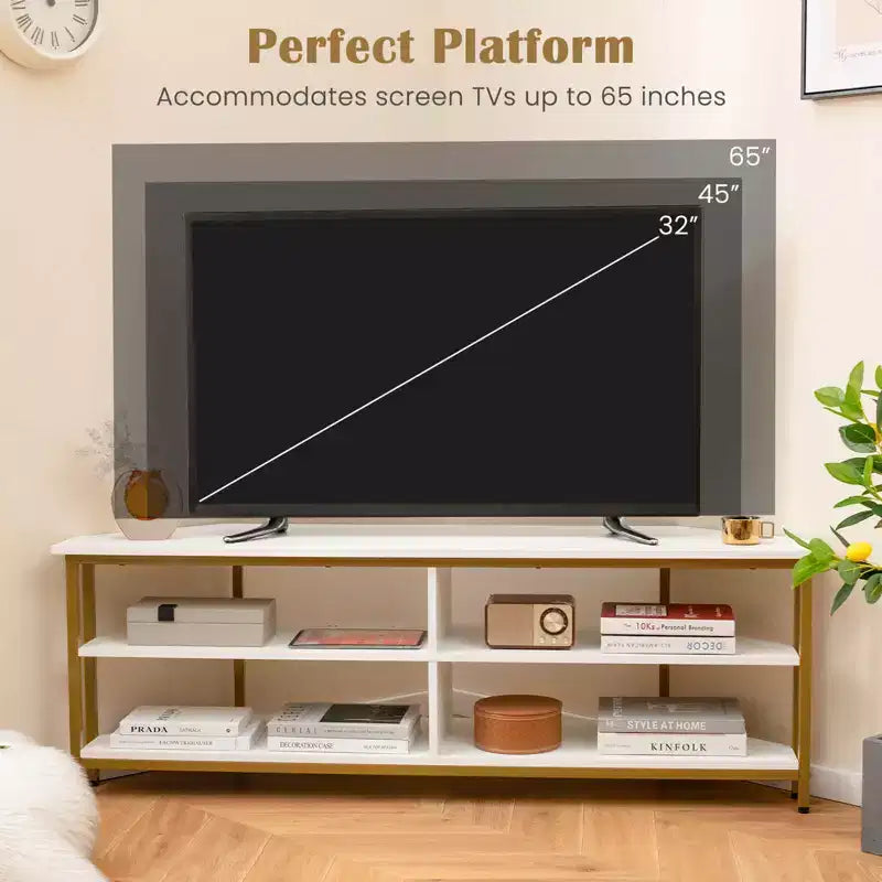 Meuble TV d'angle Costway pour téléviseurs jusqu'à 65 pouces, table console TV avec prises CA et ports USB A, marron rustique/noir/blanc