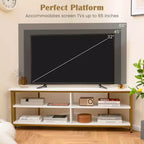 Meuble TV d'angle Costway pour téléviseurs jusqu'à 65 pouces, table console TV avec prises CA et ports USB A, marron rustique/noir/blanc