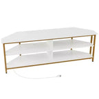 Meuble TV d'angle Costway pour téléviseurs jusqu'à 65 pouces, table console TV avec prises CA et ports USB A, marron rustique/noir/blanc
