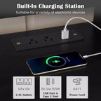 Meuble TV d'angle Costway pour téléviseurs jusqu'à 65 pouces, table console TV avec prises CA et ports USB A, marron rustique/noir/blanc