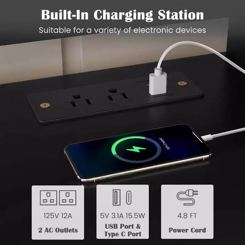 Meuble TV d'angle Costway pour téléviseurs jusqu'à 65 pouces, table console TV avec prises CA et ports USB A, marron rustique/noir/blanc