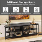 Meuble TV d'angle Costway pour téléviseurs jusqu'à 65 pouces, table console TV avec prises CA et ports USB A, marron rustique/noir/blanc