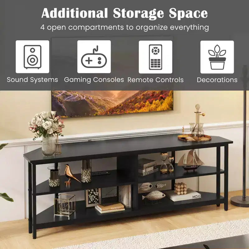 Meuble TV d'angle Costway pour téléviseurs jusqu'à 65 pouces, table console TV avec prises CA et ports USB A, marron rustique/noir/blanc