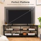 Meuble TV d'angle Costway pour téléviseurs jusqu'à 65 pouces, table console TV avec prises CA et ports USB A, marron rustique/noir/blanc