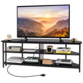Costway Corner TV Stand for TVs up to 65 TV Console Table with AC Outlets&USB A Ports Rustic Brown/Black/White