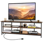 Meuble TV d'angle Costway pour téléviseurs jusqu'à 65 pouces, table console TV avec prises CA et ports USB A, marron rustique/noir/blanc