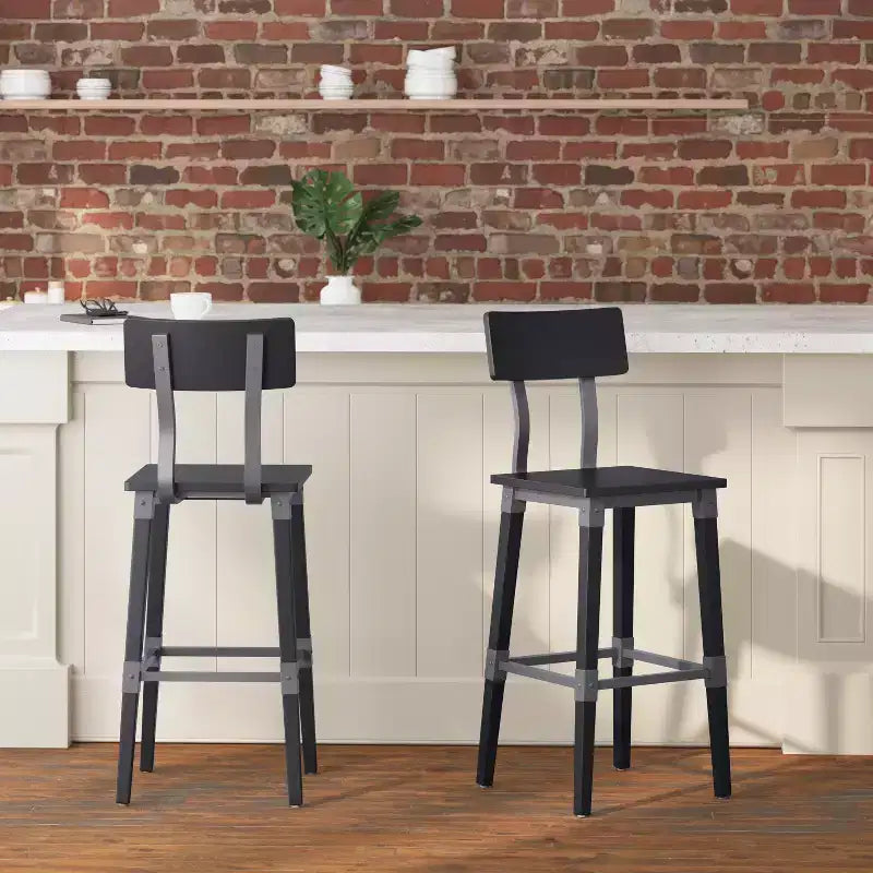 Tabourets de bar Merrick Lane avec supports en acier et repose-pieds – Lot de 2