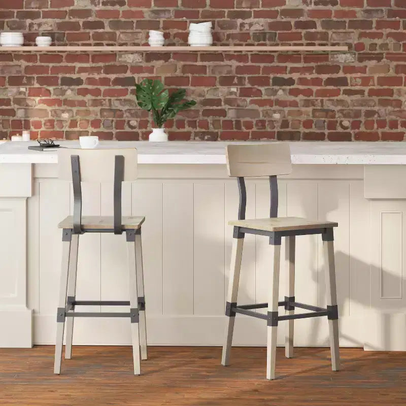 Tabourets de bar Merrick Lane avec supports en acier et repose-pieds – Lot de 2