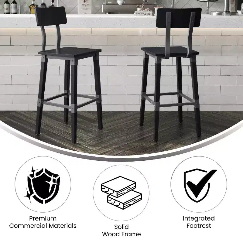Tabourets de bar Merrick Lane avec supports en acier et repose-pieds – Lot de 2