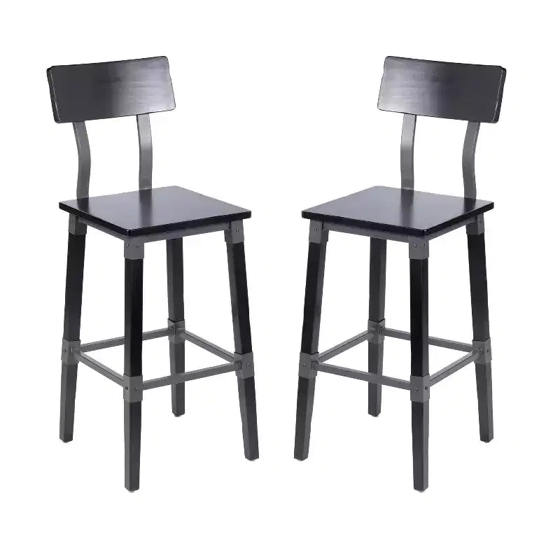 Tabourets de bar Merrick Lane avec supports en acier et repose-pieds – Lot de 2