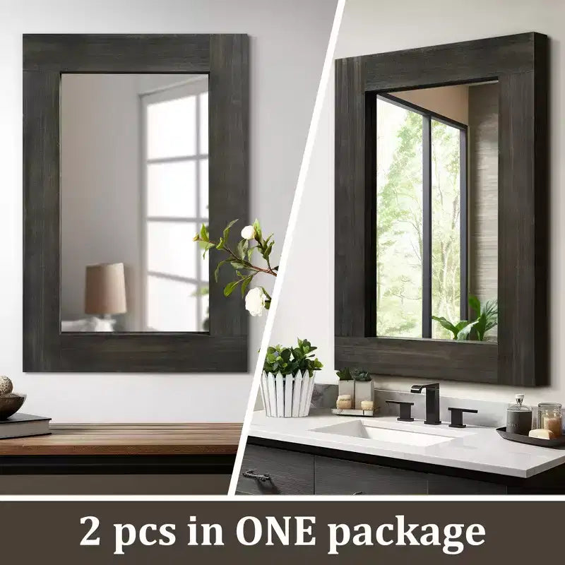 Dovelina Miroir mural décoratif suspendu à bord large en bois rectangulaire (lot de 2)
