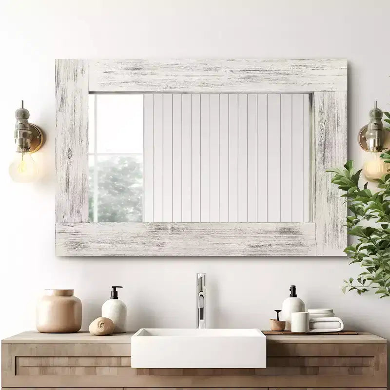 Dovelina Miroir mural décoratif suspendu à bord large en bois rectangulaire (lot de 2)