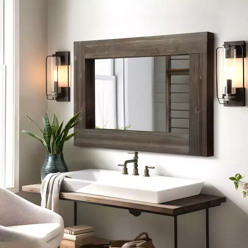 Dovelina Miroir mural décoratif suspendu à bord large en bois rectangulaire (lot de 2)