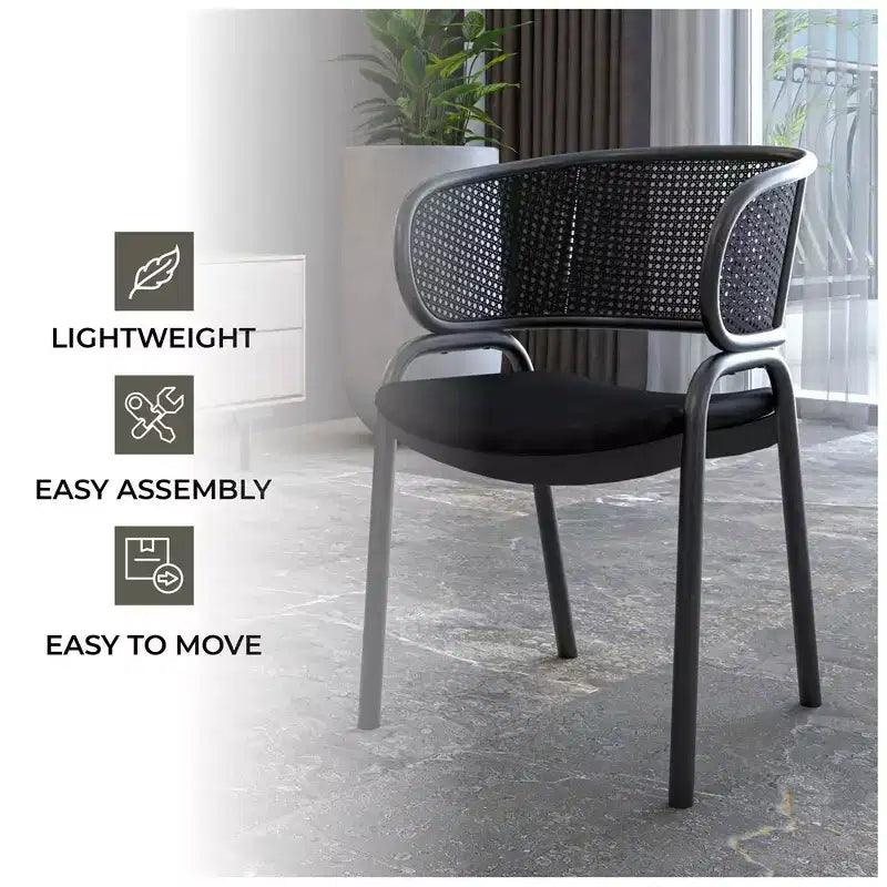 LeisureMod Ervilla Chaise de salle à manger moderne Rembourrée confortable Fauteuil d'appoint avec pieds en fer noir, pour cuisine, salle à manger, café, restaurant
