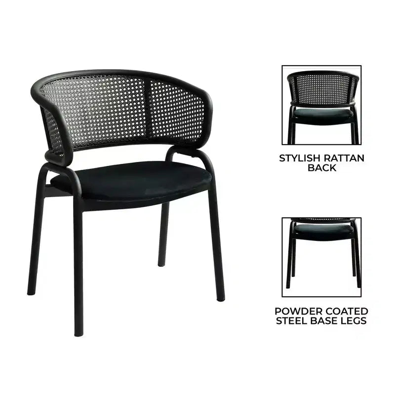 LeisureMod Ervilla Chaise de salle à manger moderne Rembourrée confortable Fauteuil d'appoint avec pieds en fer noir, pour cuisine, salle à manger, café, restaurant