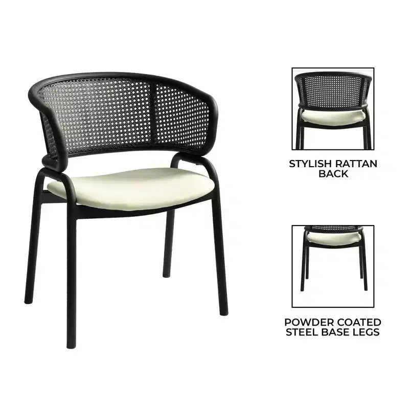 LeisureMod Ervilla Chaise de salle à manger moderne Rembourrée confortable Fauteuil d'appoint avec pieds en fer noir, pour cuisine, salle à manger, café, restaurant