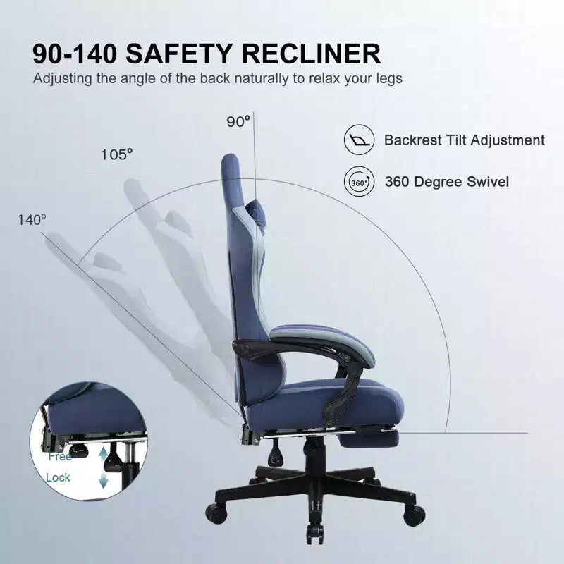 Chaise de jeu GTPLAYER, chaise de bureau en tissu avec accoudoirs liés, chaise d'ordinateur ergonomique