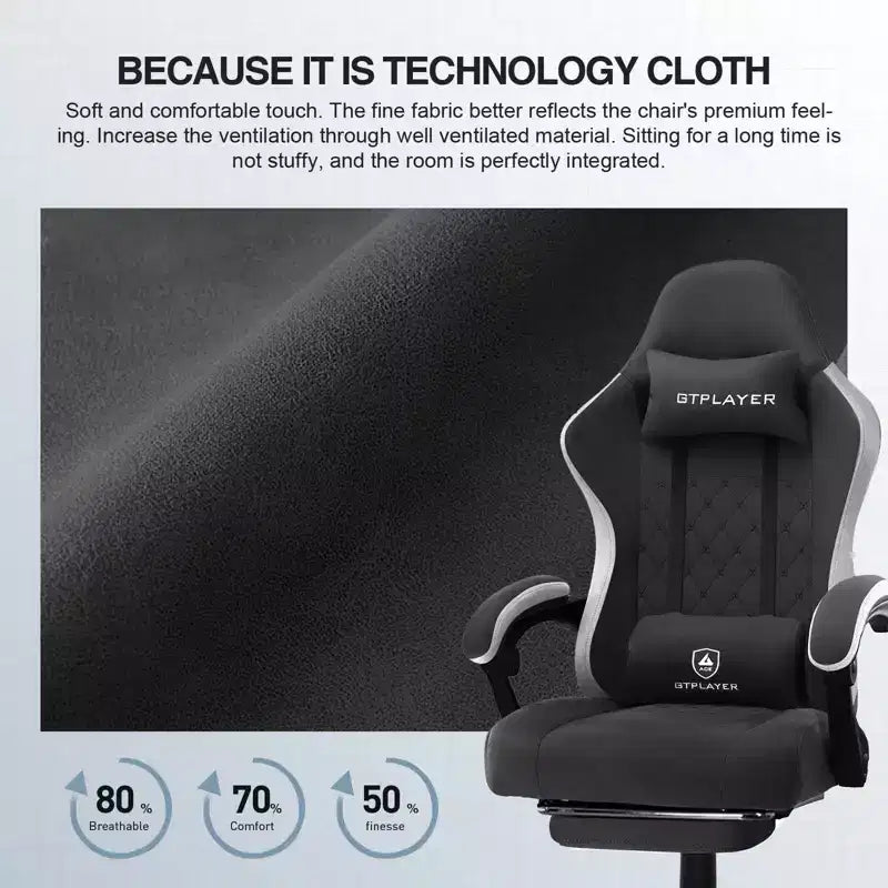 Chaise de jeu GTPLAYER, chaise de bureau en tissu avec accoudoirs liés, chaise d'ordinateur ergonomique